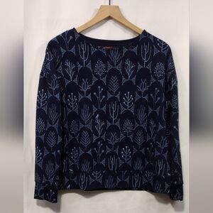 Graniph Japan Tree Print Blouse Womens XL Blue Casual Comfy Retro Holiday